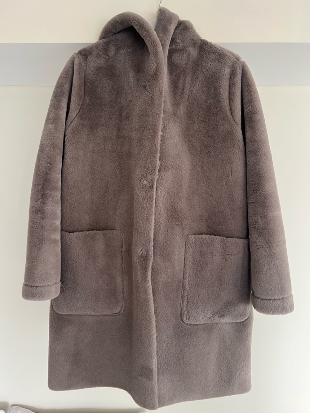 Zara Hooded Faux Fur Women's Coat in Taupe (Double-sided)